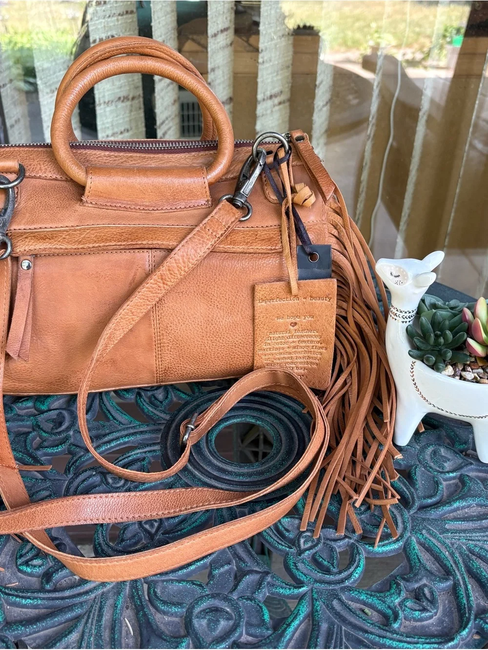 NWT Latico Leathers Grace Design Fringe Crossbody - Cognac